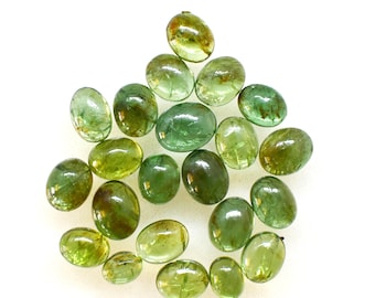 Oval Shape Green Apatite Cabochon - 7X10 to 10X12 mm Smooth Plain Beads - Healing Crystal Apatite For Jewelry Findings - DIY Gemstone Supply