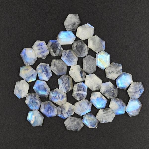 Rainbow Moonstone Elongated Hexagon Gemstone Slice 7x10 mm Moonstone Slice Flat Back Gemstone Moonstone Jewelry Making Price Per Set Supply