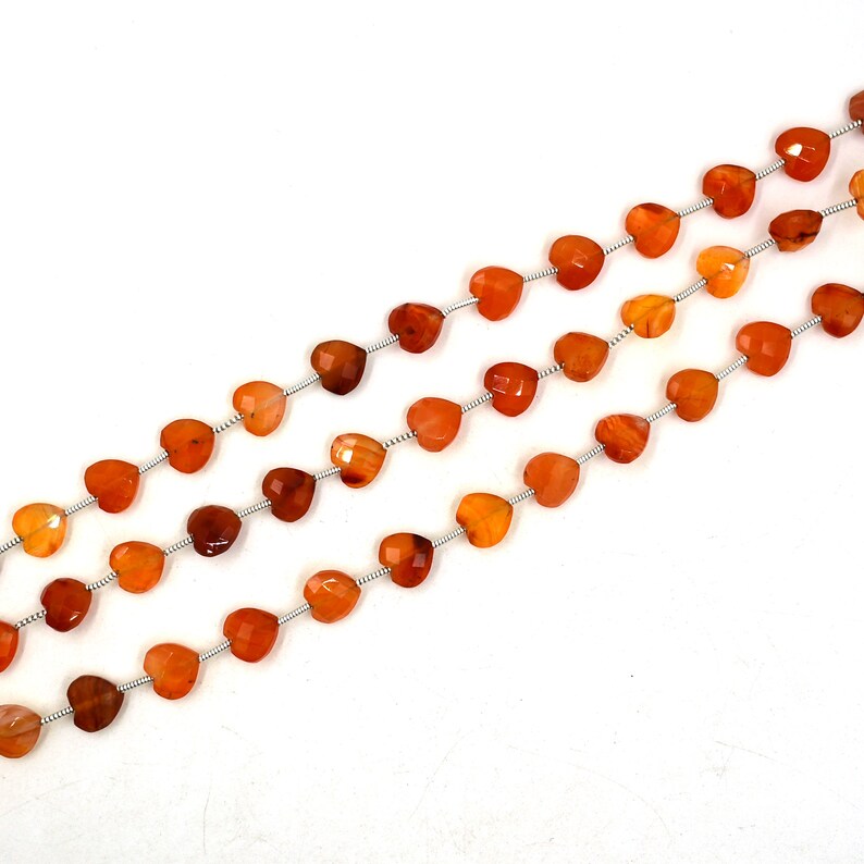 Natural Carnelian Heart Gemstone Beads – 8 MM Faceted Briolette for Jewelry Making (5 Pieces) image 8