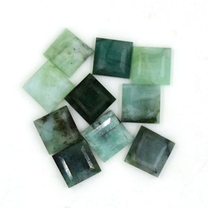 Natural Emerald Gemstone Slices Hexagon Faceted Flat Back Beads for Jewelry Making & Crafts, Square Green Stone Cabochons