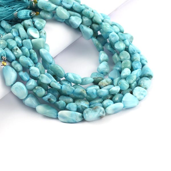 Contas de Larimar Nuggets Naturais 8,5" Polidas Formato Elegante para Fazer Joias Colar Pulseira MX-L