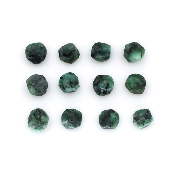 Natural Emerald Raw Crystal Gemstone 8mm to 10mm Flat Back Round Druzy Wholesale Rough May Birthstone Healing Jewelry Making Stone Findings