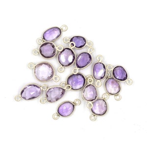 Amethyst Gemstone Bezel Connector Charms Silver bezel Setting Charm Double Loop Connector Making 7X13 mm to 9X17 mm Free Form Oval Charms