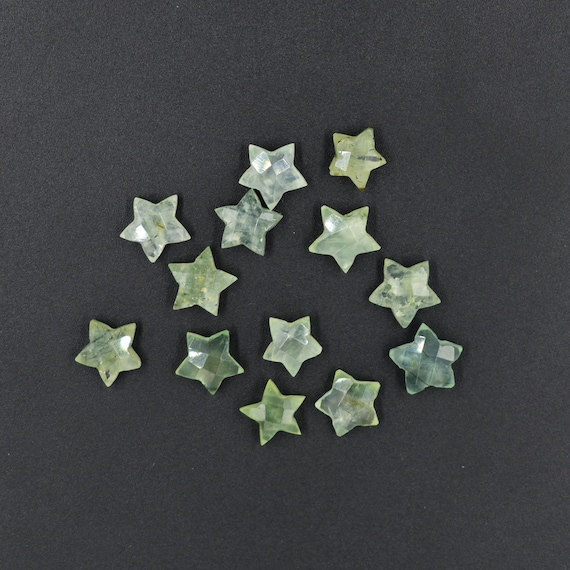 Faceted Briolette Prehnite Carving 10 mm Faceted Carved Gems For Earrings Rutilated Prehnite Star Carved Stone Prehnite Beads DIY Jewelry