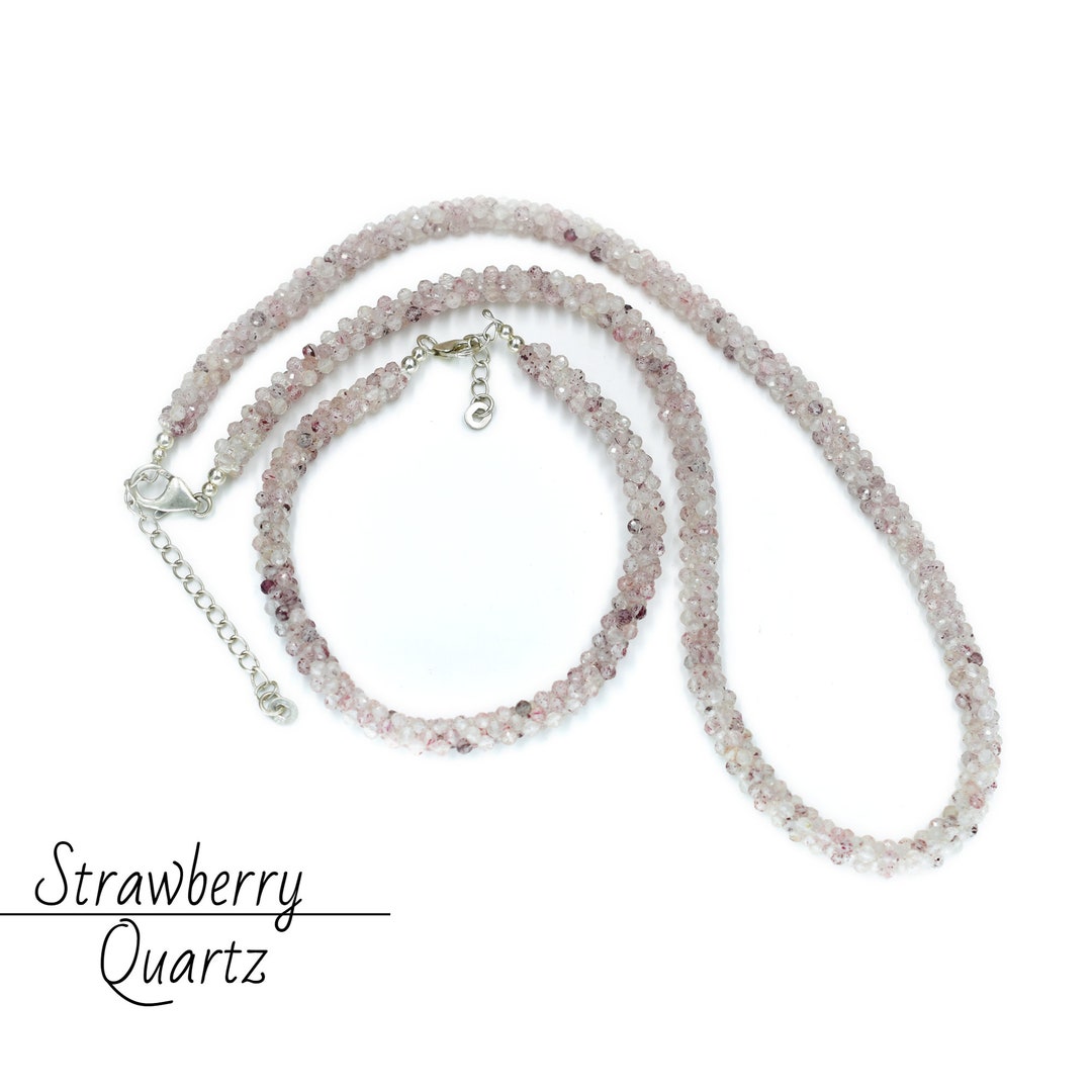 Tiny Round Beaded Jewelry Set Combo, Natural Pink Strawberry Quartz