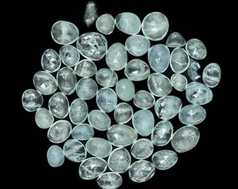 Aquamarine Rose Cut Gemstones, Oval Shape, 5 Pieces