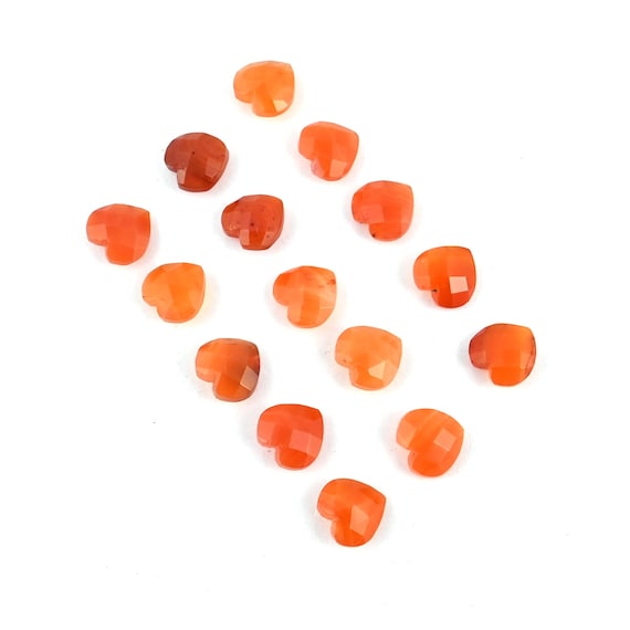Natural Carnelian Heart Gemstone Beads – 8 MM Faceted Briolette for Jewelry Making (5 Pieces)