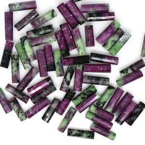 Natural Ruby Zoisite Faceted Pillars Loose Gemstone 6x20 mm Ruby Zoisite Tube Drill Stone Pillar Jewelry Making Gemstone DIY Pendant Charms