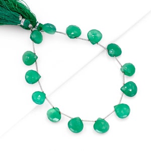 Natural Green Onyx  Loose Gemstone 10 MM Heart Beads Brilliant Cut Briolette Rose Cut Beads For Necklace Making Jewelry 8 Inch Strand Supply