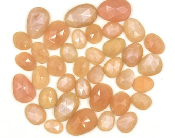 Natural Peach Moonstone 8x10 to 11x14 mm Rose Cut Loose Gemstone Peach Moonstone Faceted Freeform Jewelry Making Gemstone Price Per Set