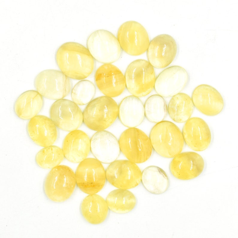 Wholesale Lot Natural Fluorite Plain Cabochon 5 Pieces 10x8 to 14x11 mm Approx Natural Yellow Fluorite Plain Oval Shape Cabochon
