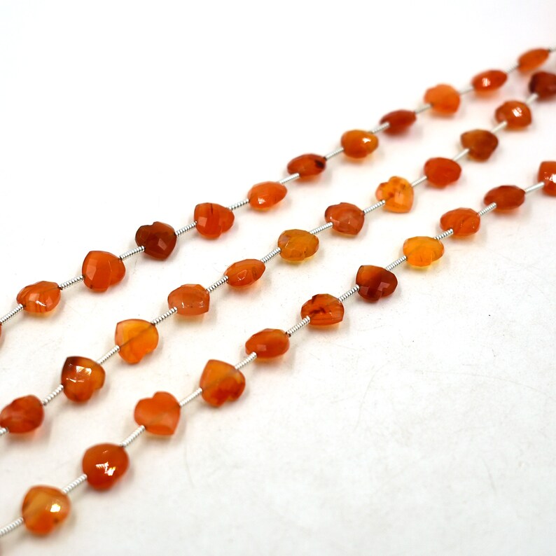 Natural Carnelian Heart Gemstone Beads – 8 MM Faceted Briolette for Jewelry Making (5 Pieces) image 9