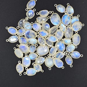 Rainbow Moonstone Blue Fire Bezel Connectors 925 Silver Double Bail Oval Links 7x12 to 9x16 mm Jewelry Making Charms