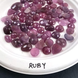 Natural Pink Ruby Gemstone Rose Cut Cabochon 6X7 - 12X14 MM Oval One Side flat Back Cabochon Faceted Blue Sapphire Drill Beads