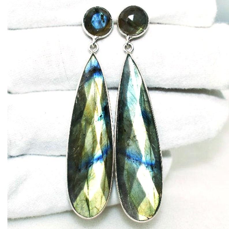 Unique Gems Orecchini per la Donna Pietra Preziosa Labradorite