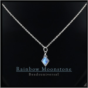 Rainbow Moonstone Necklace Jewelry Sterling Silver Handmade Diamond Pendant Charm Crystal June Birthstone Jewelry Minimalist Dainty Gifts