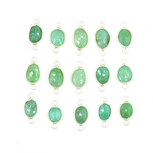 Natural Emerald Gemstone Connectors 925 Sterling Silver Bezel Connectors 7X9 mm to 8X16 mm Unshape Connector Making DIY Bracelet Charms