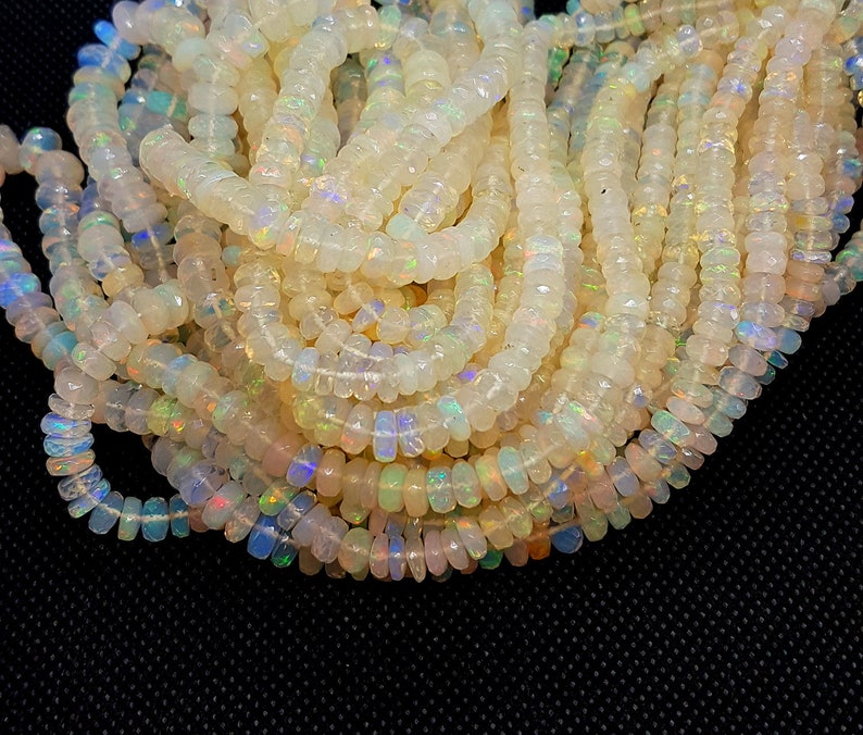 Clear White Fire Ethiopian Opal Faceted Rondelle Gems, 4,8,12,16 Inch, AAA Quality, Size Approx -- 5 to 8 mm, Wholesale Ethiopian Opal Beads