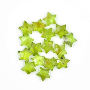 Natural Peridot Stars Carved Stone, 8 MM Loose Gemstone Beads, Fancy Star Shape Stone Carving For Making, 5 Pieces Set