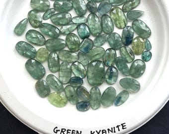 Natural Mint Kyanite Freeform Rosecuts Loose Gemstone 6x7 to 8x10 mm Faceted Slices Jewelry Making Flat Back Cabochon Price Per Set