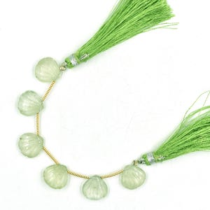 Green Amethyst Gemstone Beads Set, 12 mm Shell Briolette Carving