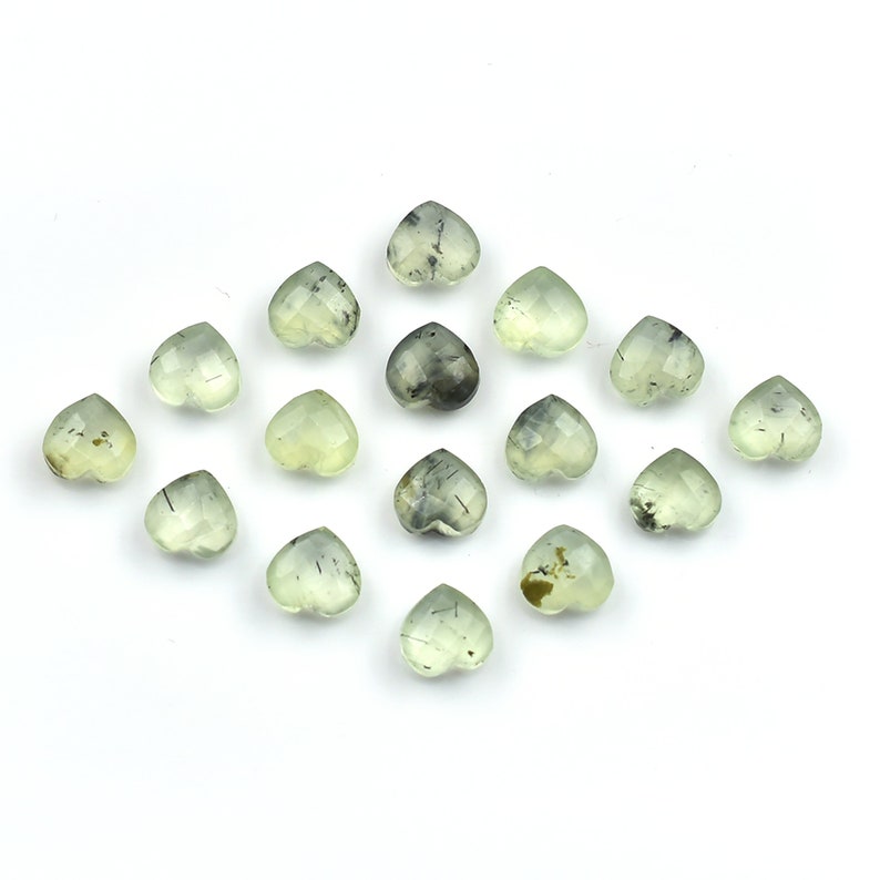 10mm Faceted Prehnite Heart Gemstone Beads, Green Rutile Carved Briolette Supply (5 Pieces) image 3