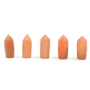 Natural Peach Moonstone Pencil Points Small Healing Crystal Wands Mini Tower Crystal Points Energy Healing Points For Jewelry 5 Piece Supply