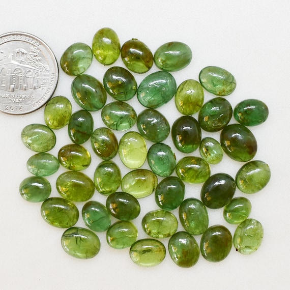 Natural Green Apatite Smooth Oval Cabochon Gemstone 7x10 Mm to