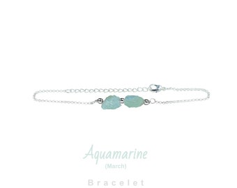 Aquamarine Rough Beads Bracelet Fashionable Silver Plated Jewelry Natural Gemstone Raw Crystal Jewelry March Birthstone Boho Style Gift Idea