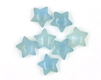 Natural Aquamarine Smooth Star Shape Carving Loose Gemstone, 10 mm Handmade Carved Stars, Aquamarine Jewelry Making Gemstone, Price Per Set