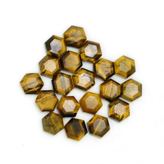 Tiger Eye Faceted Hexagon Gemstone Natural Slice Gemstone Tiger Eye Flat Back Gemstone Tiger Eye Jewelry Making Gemstone Price Per Set