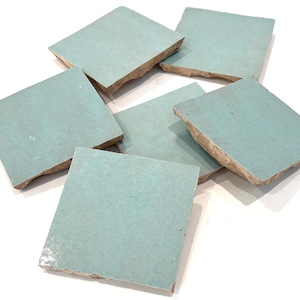 Handmade Moroccan Authentic Zellige Aqua Color Crafted Decorative Terracotta Glossy Tile