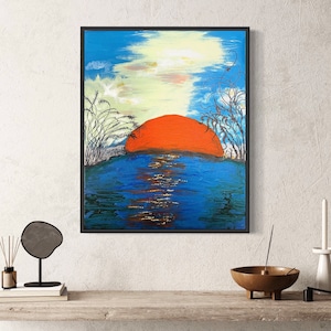 Abstract Sunset Painting: Textured Acrylic Landscape Art (16x20 inch)