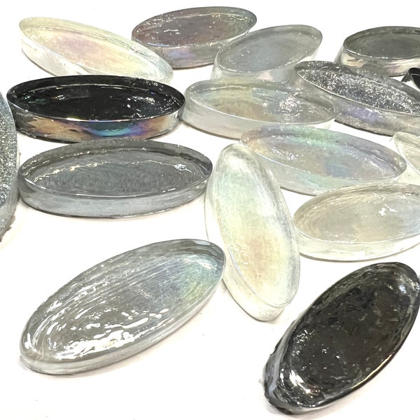 Oval Glass, Iridescent Glimmer, 1x2, Arts Crafts, Smoke Silver, Gift, Set of 20 PCS