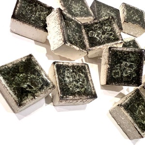 1x1 Glass Ceramic Mosaic Crackled finish, Handcrafted Olive Green color, Handmade Decorative Set of 10 pieces