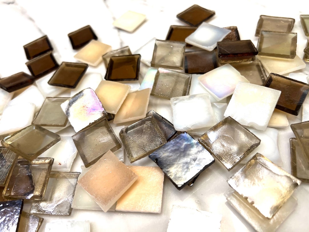 Glitter Glass Mosaic Making Tiles 50 Pieces Iridescent Etsy