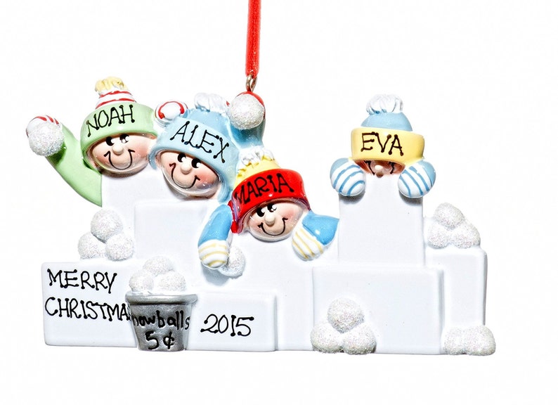 4 Snowball Family of Four Personalized Ornament Free Bag Included