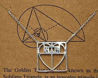 Sterling Silver Heart Golden Ratio Necklace-Fibonacci Triangle-Golden Triangle-Graduation Gift-Sacred Geometry-Math-Science Gift