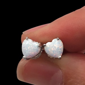 Sterling Silver Fire Opal Heart Stud Earring Size 4mm,White Opal Stud Earrings,Anniversary Gift,October Birthday,October Birthstone,Handmade