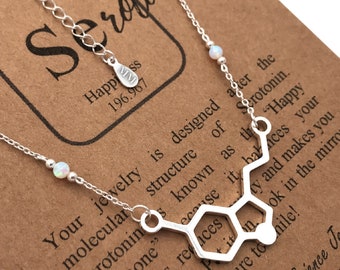 Fire Opal Serotonin Molecule Necklace-Handcrafted Pendant-Science Gift-Unique Gift-Science Jewelry-Happiness Gift-Christmas Gift