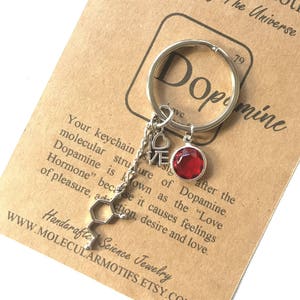 Dopamine Molecule Keychain-Love Keychain-Molecule Keychain-Custom Birthstone Keychain-Psychology Gift-Chemistry Gift-Science Gift Keychain