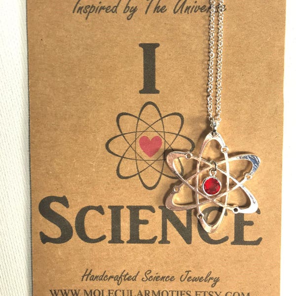 Atom Necklace-Birthstones Gemstones-Molecule Charm-Nucleus Pendant-Science Gift-Chemistry Gift-Biology Gift-Teacher Gift-Graduation Gift
