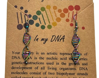 Rainbow DNA Double Helix Earrings-Genetics DNA Strand Science-Biology-Graduation Gift-Handcrafted