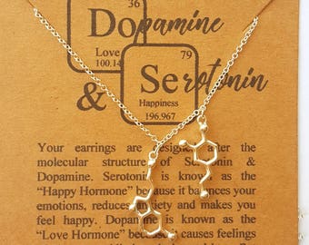 Serotonin & Dopamine Molecule Necklace-Handcrafted Happiness Pendants-Science-Chemistry-Psychology Jewelry-Anniversary Gift-Graduation Gift