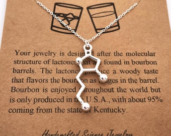 Sterling Silver Bourbon Molecule Necklace: Handmade Science Jewelry