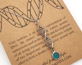 DNA Pendant Custom Birthstone Charm-Hand Made DNA Necklace-Doctor Genetics Gift-Science Gift-Graduation Gift-Family Gift-Christmas Gift