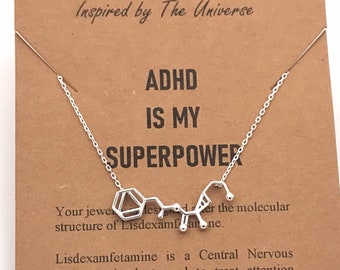 Sterling Silver ADD/ADHD Molecule Necklace-Lisdexamfetamine Pendant-Handcrafted Pendant-Graduation Chemistry Science Gift-Christmas Gift