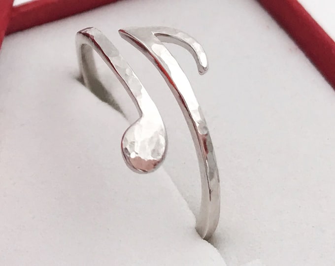 Sterling Silver Music Note Ring | Handmade Eighth Note Band | Unisex Musician Jewelry