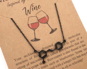 Black Wine Molecule Necklace-Resveratrol Red Wine Necklace-Science Jewelry-Wine Lover-Oenophile-Science Jewelry-Science Gift-Christmas Gift