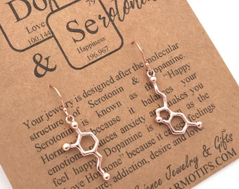 Serotonin or Dopamine Molecule Drop Earrings w/ Sterling Silver or 14k Gold Filled Ear Wires,Handmade Upcycled Eco Friendly Science Jewelry
